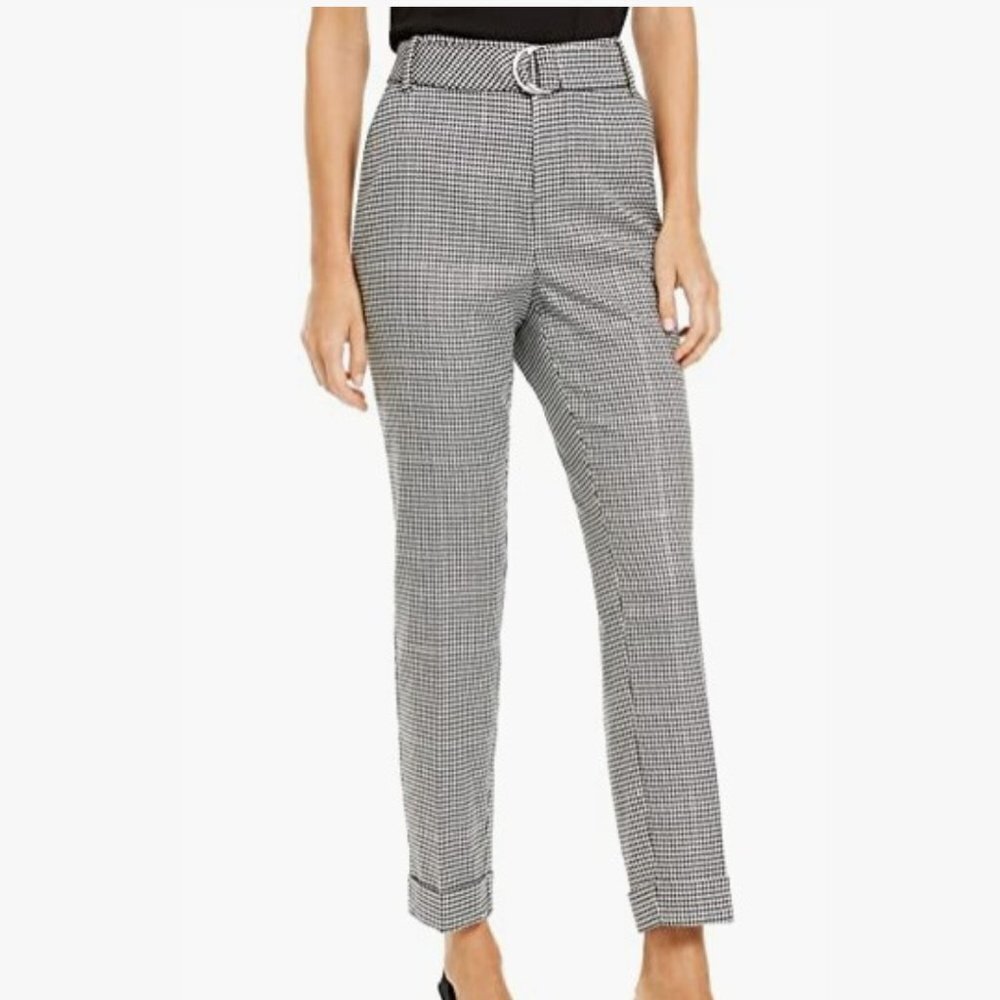 INC International Concepts Women's Houndstooth Belted Tapered Leg Pant - 6